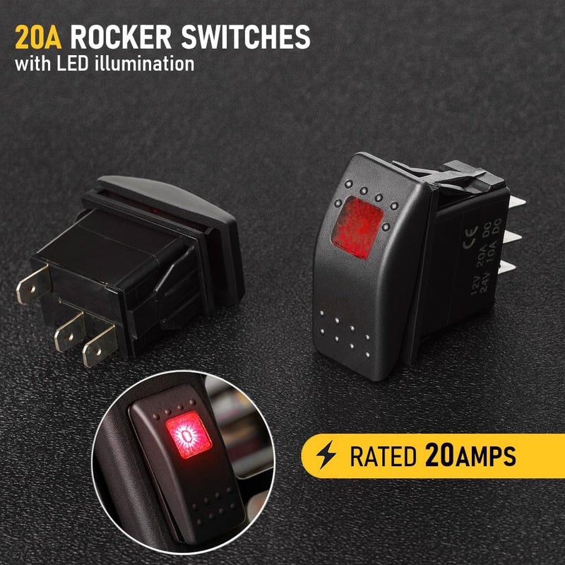 MGI SpeedWare 3-Pack Marine Rocker Switches with Illuminated LED, 20A 12vDC, SPST Latching ON/Off - Red - Image 5